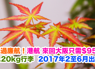 抵過廉航!香港航空.來回大阪只需$950!包20kg行李.2017年2至6月出發