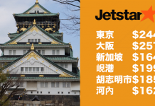 抵玩價!Jetstar.香港單程飛東京$248、大阪$257、新加坡$164、峴港$199、胡志明市$185、河內$162