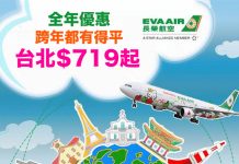 全年減!長榮靚價.香港來回台北$719起!時間任揀.包30kg 寄艙行李.2018年4月25日前出發 – 長榮航空