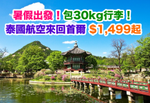 暑假出發!香港來回首爾$1,499起!包30kg行李!10月31日前出發 – 泰國航空 (優惠至8月31日)