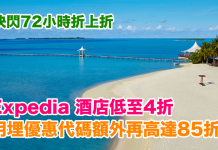 折上折!Expedia 快閃72小時.環球酒店低至4折!用埋優惠代碼額外再高達85折!(優惠至8月17日)