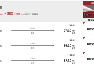 【港航.東京夏日優惠|紅葉季都有平】香港飛東京來回連稅$2,443起!航班任揀!可早去晚返!包寄艙行李+手提行李+飛機餐