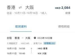 【大灣區航空.大阪抵價】香港飛大阪來回連稅$2,084起!紅葉季都有!出發日期至2027年1月21日 (優惠至10月11日)